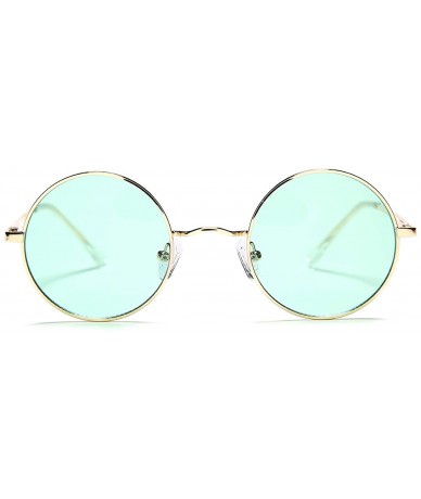 Round Small Round Sunglasses for Women Men John Lennon Hippie Glasses- UV400 Protection - Gold/Green - CZ194QT70QZ $18.55