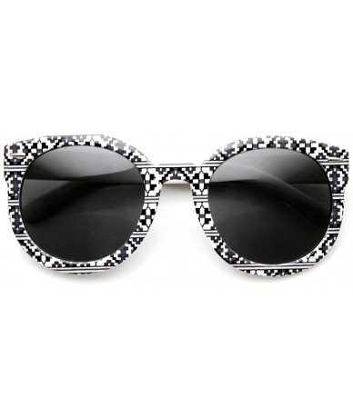 Round Womens Oversized Native Print Fashion Round Sunglasses - Black-white-pixels - CD11N9M07DX $19.71