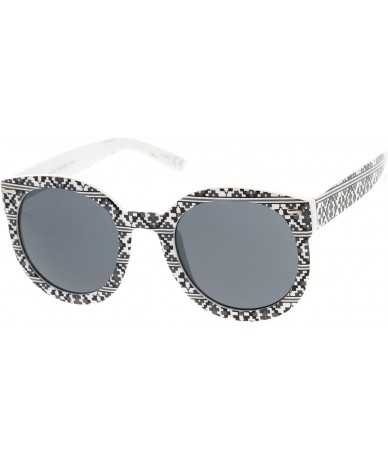 Round Womens Oversized Native Print Fashion Round Sunglasses - Black-white-pixels - CD11N9M07DX $19.71