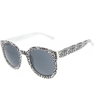 Round Womens Oversized Native Print Fashion Round Sunglasses - Black-white-pixels - CD11N9M07DX $19.71