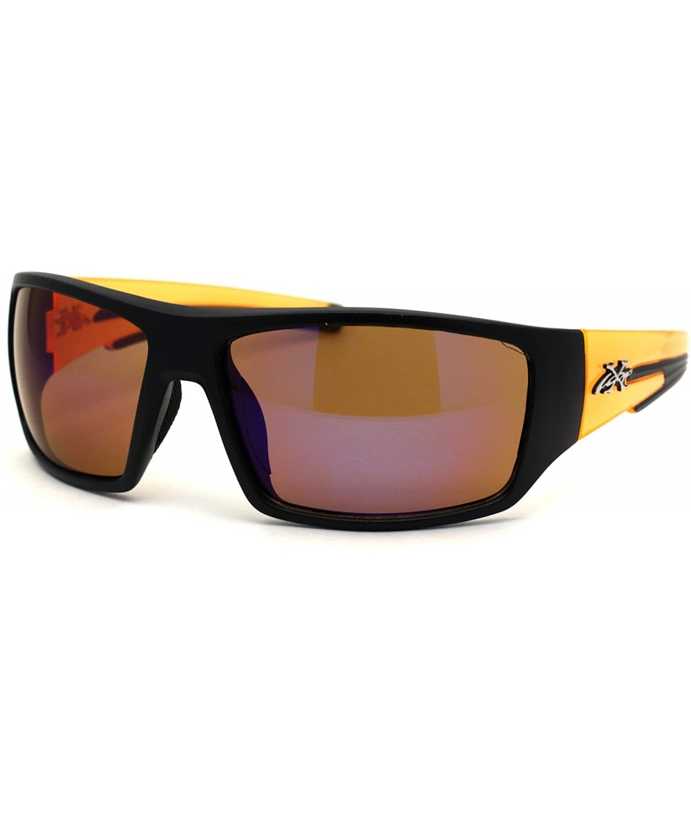 Rectangular 90s Mens Rectangular Warp Around Sport Sunglasses - Matte Black Orange Blue Mirror - CZ194KOOWE5 $24.70