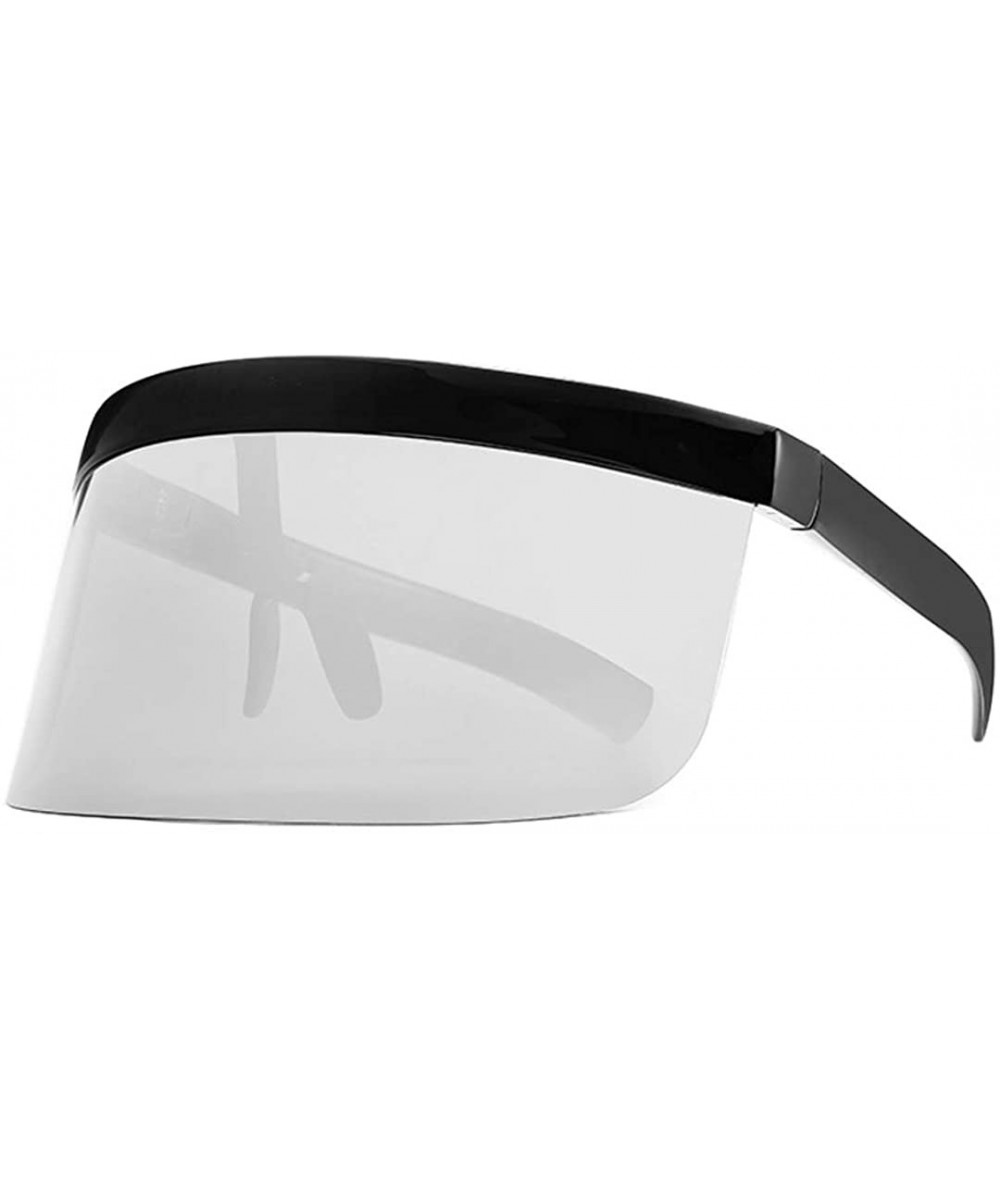 Oversized Oversize Shield Visor Sunglasses Flat Top Mirrored Mono Lens 170mm - Black Frame Silver Lens - CW18RW96A2Y $27.59