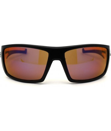 Rectangular 90s Mens Rectangular Warp Around Sport Sunglasses - Matte Black Orange Blue Mirror - CZ194KOOWE5 $24.70