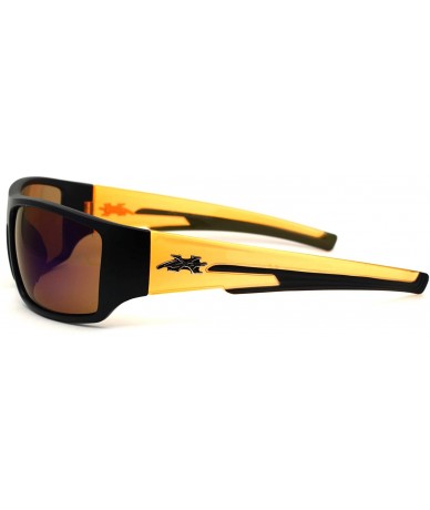 Rectangular 90s Mens Rectangular Warp Around Sport Sunglasses - Matte Black Orange Blue Mirror - CZ194KOOWE5 $24.70