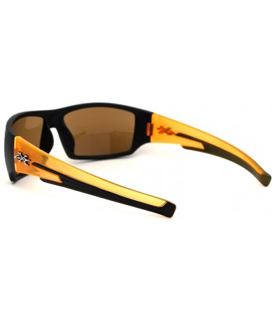 Rectangular 90s Mens Rectangular Warp Around Sport Sunglasses - Matte Black Orange Blue Mirror - CZ194KOOWE5 $24.70