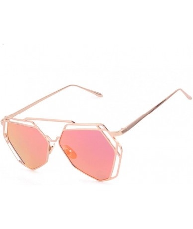 Cat Eye Cat Eye Glasses Twin-Beams Geometry Design Women Metal Frame Mirror Sunglasses - Red - CV18CMNSCWL $18.60