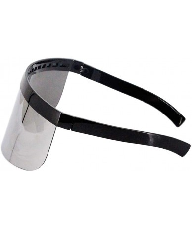 Oversized Oversize Shield Visor Sunglasses Flat Top Mirrored Mono Lens 170mm - Black Frame Silver Lens - CW18RW96A2Y $27.59