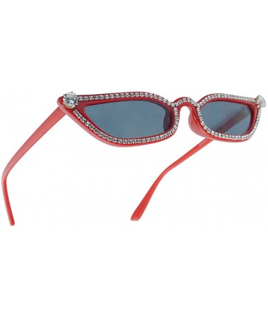 Cat Eye Stunning Diamond Studded Small Narrow High pointy Cat Eye Rhinestone Sunglasses For Women - Red - CE18WMQZ238 $30.57