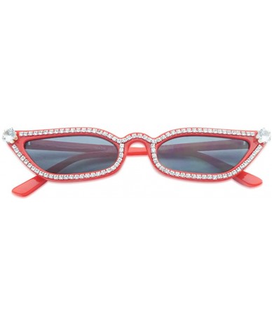 Cat Eye Stunning Diamond Studded Small Narrow High pointy Cat Eye Rhinestone Sunglasses For Women - Red - CE18WMQZ238 $30.57