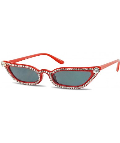 Cat Eye Stunning Diamond Studded Small Narrow High pointy Cat Eye Rhinestone Sunglasses For Women - Red - CE18WMQZ238 $30.57