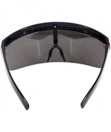 Oversized Oversize Shield Visor Sunglasses Flat Top Mirrored Mono Lens 170mm - Black Frame Silver Lens - CW18RW96A2Y $27.59