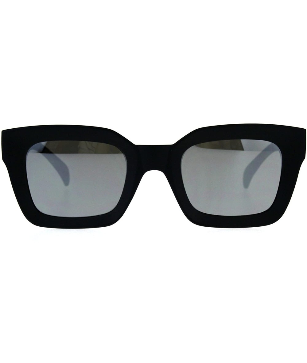 Rectangular Womens Mod Thick Horn Rim Mirror Lens Plastic Boyfriend Sunglasses - Black Mirror - C218CIAEIWT $18.19