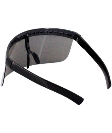 Oversized Oversize Shield Visor Sunglasses Flat Top Mirrored Mono Lens 170mm - Black Frame Silver Lens - CW18RW96A2Y $27.59