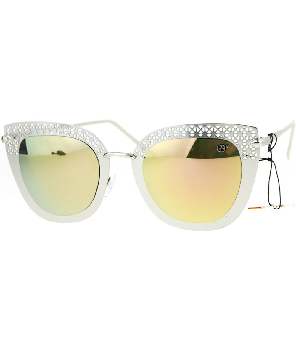 Square Womens Fashion Sunglasses Square Butterfly Metal Cutout Frame UV 400 - Silver (Peach Mirror) - C7182EH090U $23.11