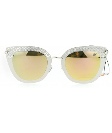 Square Womens Fashion Sunglasses Square Butterfly Metal Cutout Frame UV 400 - Silver (Peach Mirror) - C7182EH090U $23.11