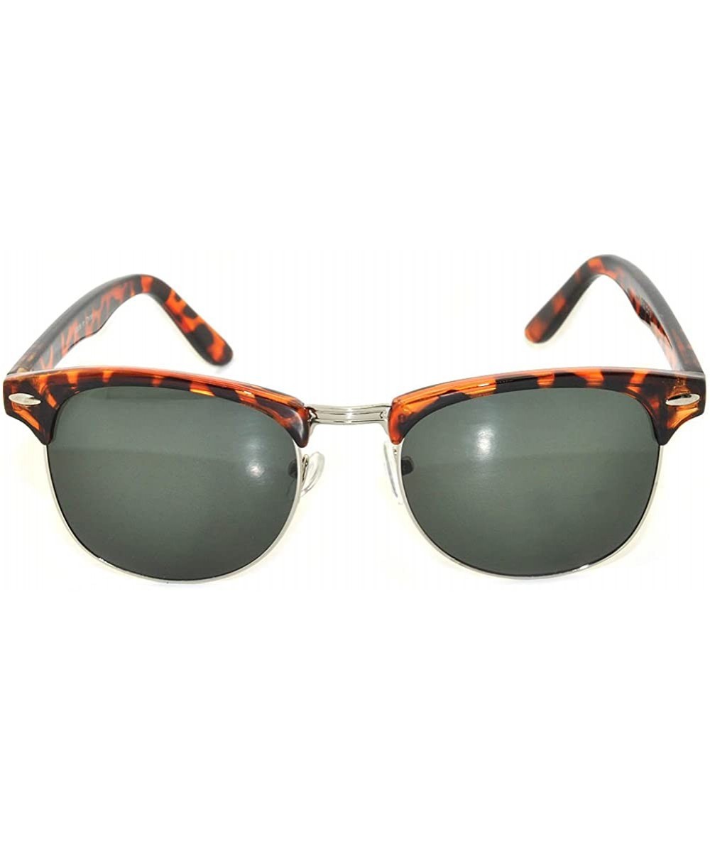 Rimless Classic Half Frame Horned Rim Sunglasses Colorful Lens Retro Stylish - 1leopard-silver Green - C111QDTDCXB $18.21