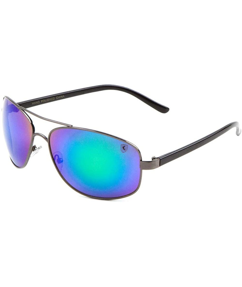 Aviator Color Mirror Thin Metal Frame Classic Round Frame Aviator Sunglasses - Blue Green Gunmetal - CF199H227HC $33.86