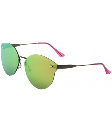 Round Color Mirror Flat Stud Lens Rimless Round Top Cat Eye Sunglasses - Pink Green - CT1908A393Z $26.90