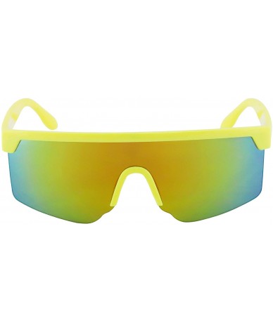 Oval Oversized Semi Rimless Neon Rainbow Mirrored Lens UV Protection Shield Lens Retro Flat Top Sunglasses - CP196XGR92Q $22.65