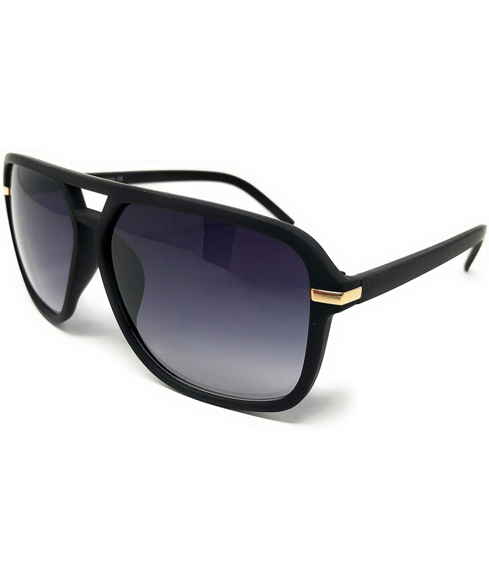 Square Adult Size 70's Style Plastic Aviator Sunglasses - Black Rubberized- Smoke - CI18KKQTNXO $18.02