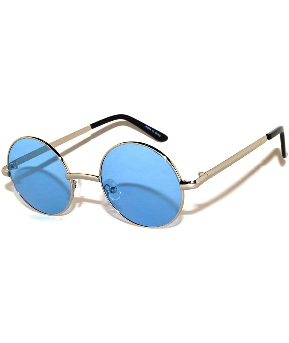 Round Round Retro Small Circle Tint & Mirror Colored Lens 43-55 mm Sunglasses Metal - Round_43mm_blue_silver - CO183XG03X9 $1...