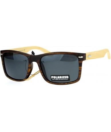 Rectangular Polarized Lens Real Bamboo Sunglasses Matted Rectangular Frame UV 400 - Dark Wood (Black) - C1187548XOH $23.97