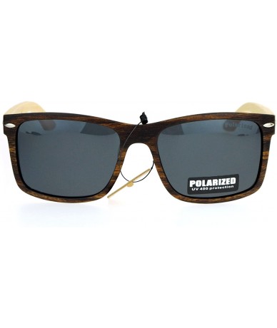 Rectangular Polarized Lens Real Bamboo Sunglasses Matted Rectangular Frame UV 400 - Dark Wood (Black) - C1187548XOH $23.97