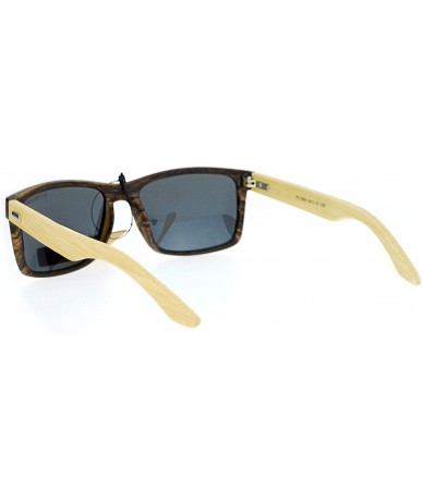 Rectangular Polarized Lens Real Bamboo Sunglasses Matted Rectangular Frame UV 400 - Dark Wood (Black) - C1187548XOH $23.97