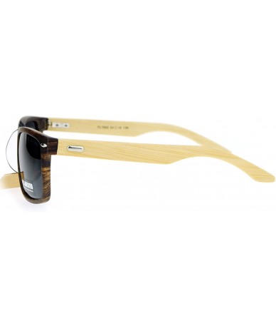 Rectangular Polarized Lens Real Bamboo Sunglasses Matted Rectangular Frame UV 400 - Dark Wood (Black) - C1187548XOH $23.97