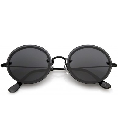 Oval Rimless Metal Pyramid Rivets Ultra Slim Arms Flat Lens Round Sunglasses 55mm - Black / Smoke - CG183CCH9Q7 $19.14