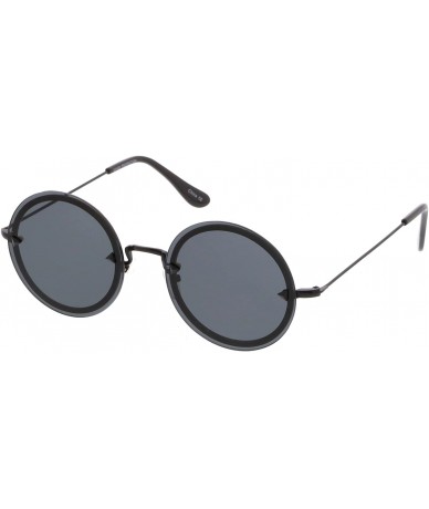 Oval Rimless Metal Pyramid Rivets Ultra Slim Arms Flat Lens Round Sunglasses 55mm - Black / Smoke - CG183CCH9Q7 $19.14