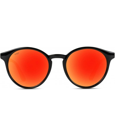 Oval Classic Small Round Retro Sunglasses - Black Frame / Mirror Red - CJ12GO6D0Z7 $47.87