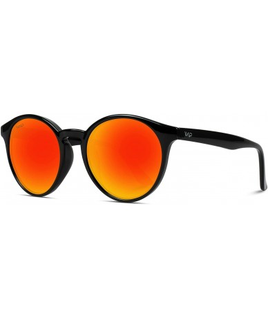 Oval Classic Small Round Retro Sunglasses - Black Frame / Mirror Red - CJ12GO6D0Z7 $47.87