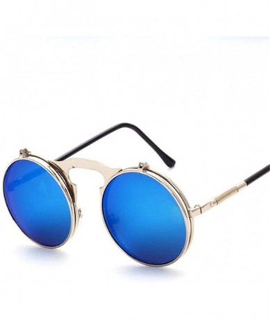 Oversized Steampunk Gothic Sunglasses Men Women Round Designer Silver Blue As Picture - Silver Blue - CY18XDWWNXY $18.67