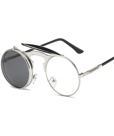 Oversized Steampunk Gothic Sunglasses Men Women Round Designer Silver Blue As Picture - Silver Blue - CY18XDWWNXY $18.67