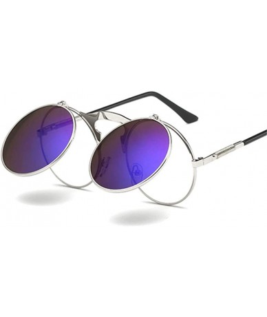 Oversized Steampunk Gothic Sunglasses Men Women Round Designer Silver Blue As Picture - Silver Blue - CY18XDWWNXY $18.67