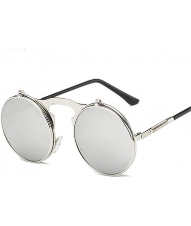 Oversized Steampunk Gothic Sunglasses Men Women Round Designer Silver Blue As Picture - Silver Blue - CY18XDWWNXY $18.67