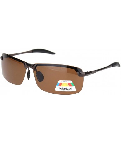 Rectangular Polarized Lens Sunglasses Mens Half Rim Rectangular Metal Frame UV 400 - Brown (Brown) - CG192UQ5A8U $22.82