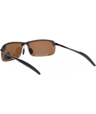 Rectangular Polarized Lens Sunglasses Mens Half Rim Rectangular Metal Frame UV 400 - Brown (Brown) - CG192UQ5A8U $22.82