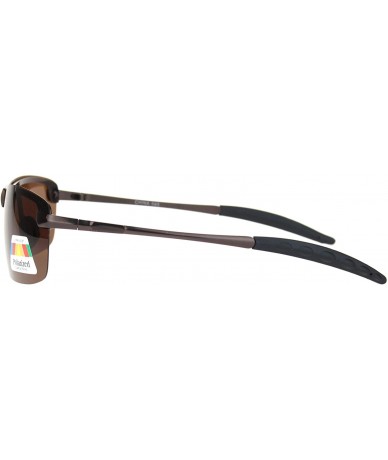 Rectangular Polarized Lens Sunglasses Mens Half Rim Rectangular Metal Frame UV 400 - Brown (Brown) - CG192UQ5A8U $22.82