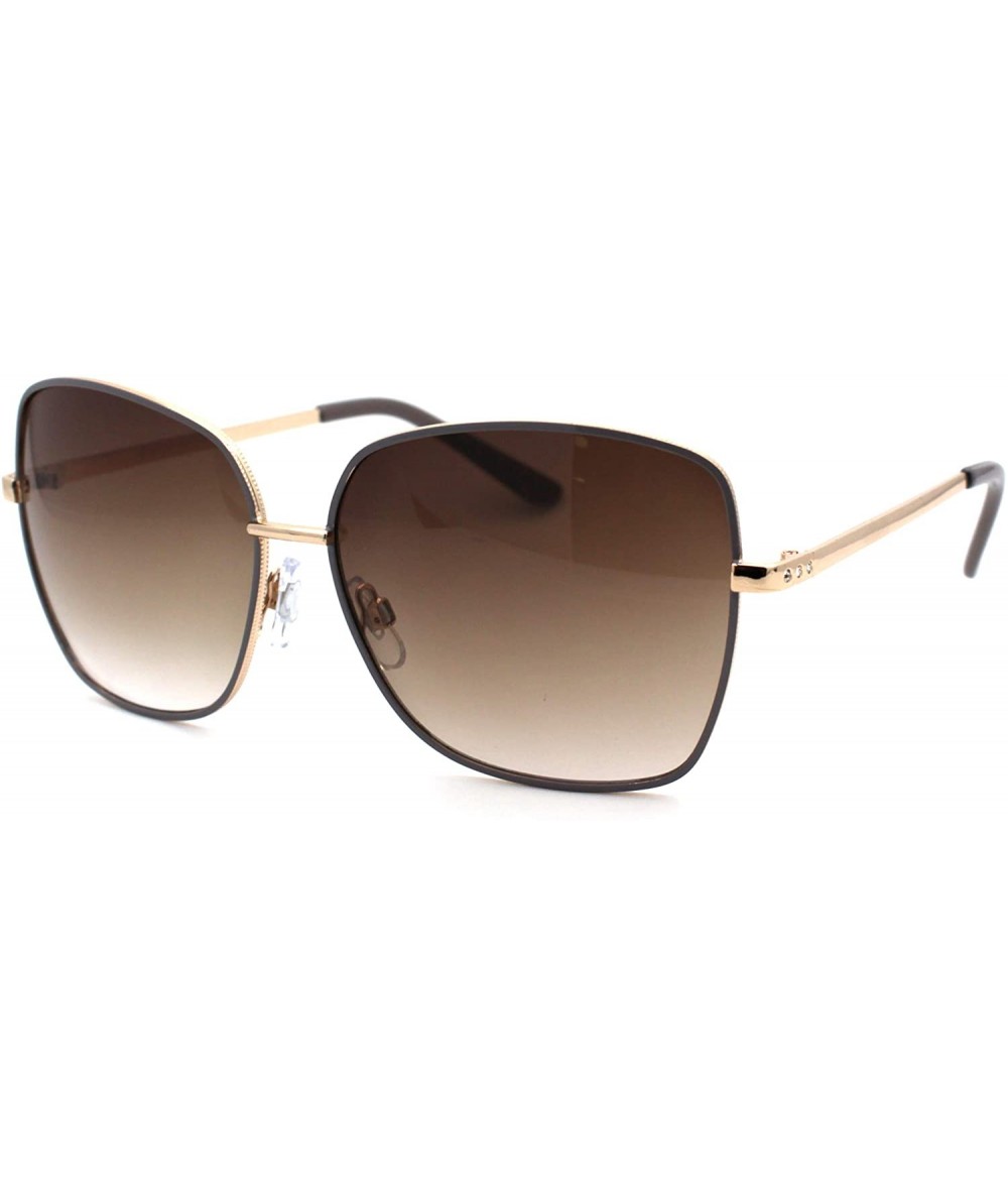 Rectangular Womens Rectangular Metal Rim Butterfly Chic Sunglasses - Gold Grey Gradient Brown - CH18W8202Y9 $22.93