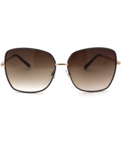 Rectangular Womens Rectangular Metal Rim Butterfly Chic Sunglasses - Gold Grey Gradient Brown - CH18W8202Y9 $22.93