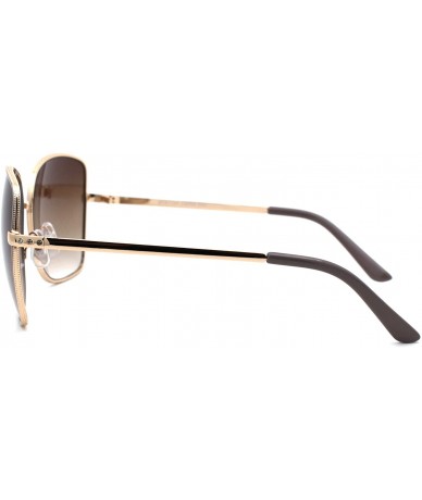 Rectangular Womens Rectangular Metal Rim Butterfly Chic Sunglasses - Gold Grey Gradient Brown - CH18W8202Y9 $22.93