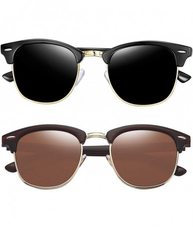 Goggle Semi-Rimless Sunglasses for Women Men - Horn Rimmed Half Frame Sunglasses Polarized - 2 Pack (Black+brown) - CP18XCX0X...