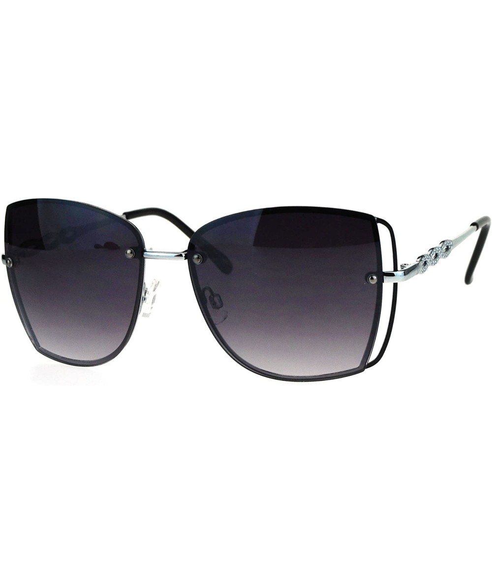 Butterfly Womens Butterfly Rimless Jewel Arm Squared Metal Sunglasses - Silver Smoke - C517X6SN3TO $23.99