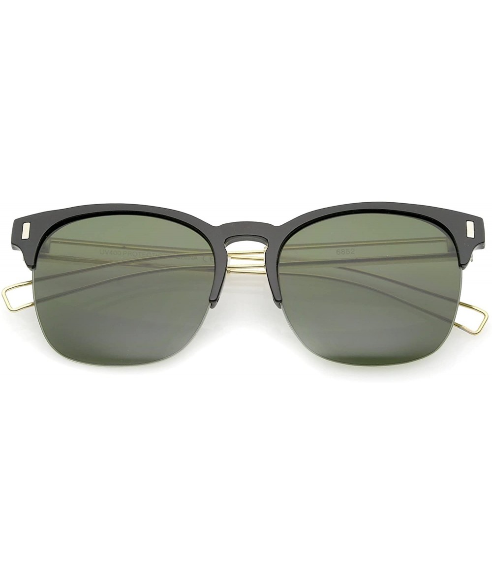 Oversized Semi Rimless Wire Hook Temples Square Lens Horn Rimmed Sunglasses 56mm - Black-gold / Green - CZ12NS6A93T $20.48