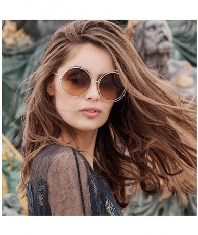 Oversized The Classic Retro over Oversized Round Circle Stainless Steel Frame Mirror Sunglasses for Women Ladies - CC193Q3AKC...