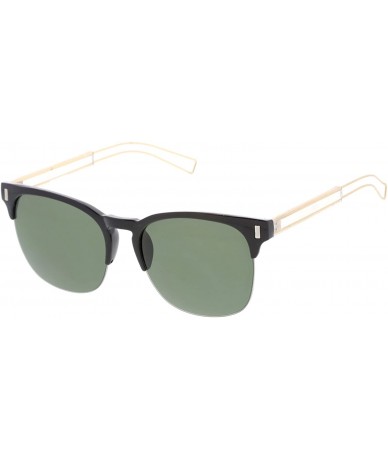 Oversized Semi Rimless Wire Hook Temples Square Lens Horn Rimmed Sunglasses 56mm - Black-gold / Green - CZ12NS6A93T $20.48