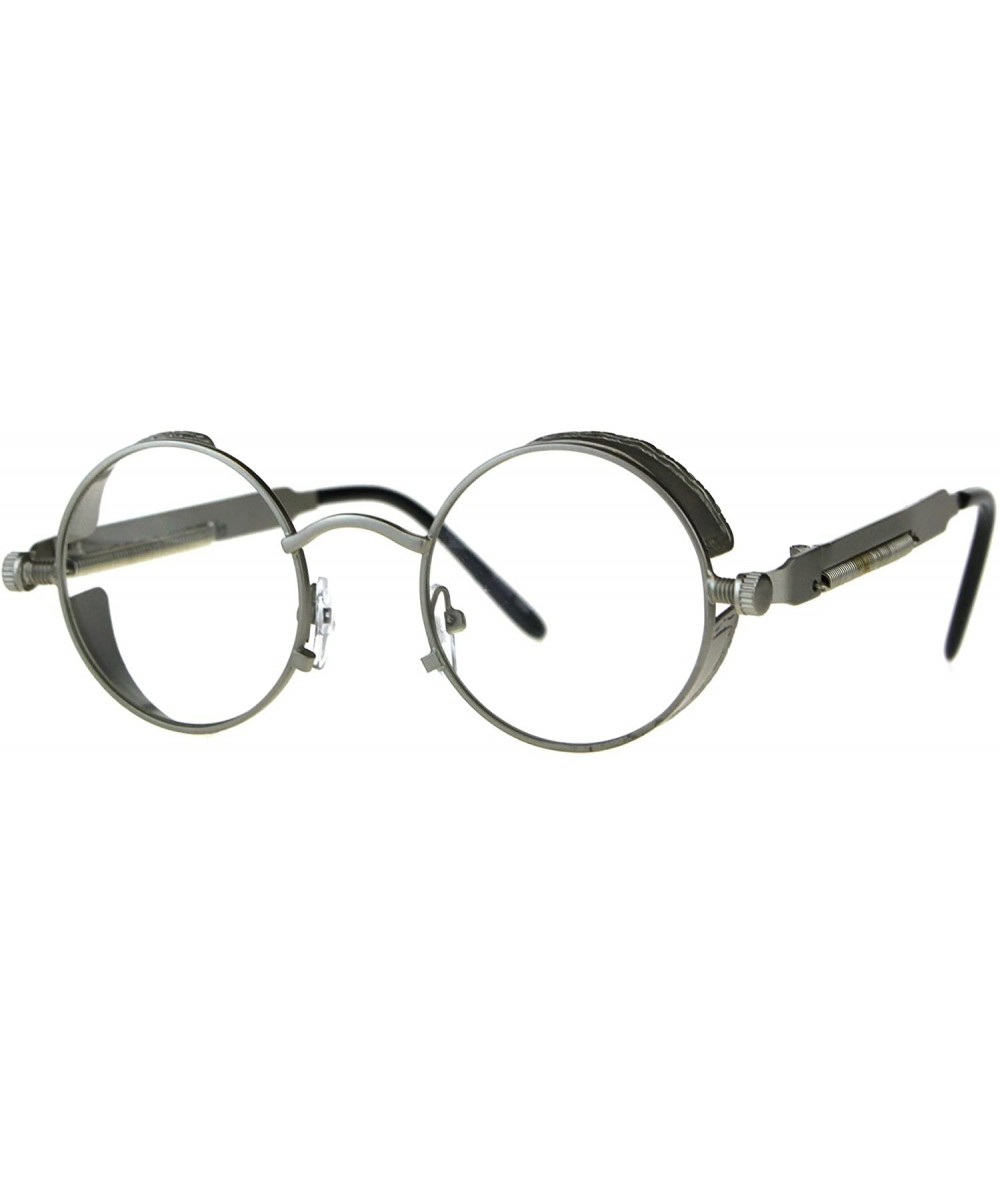 Round Side Cover Clear Lens Glasses Steampunk Fashion Small Round Frame - Matte Silver - C818ESXM69R $20.33