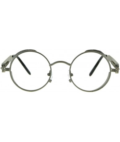 Round Side Cover Clear Lens Glasses Steampunk Fashion Small Round Frame - Matte Silver - C818ESXM69R $20.33